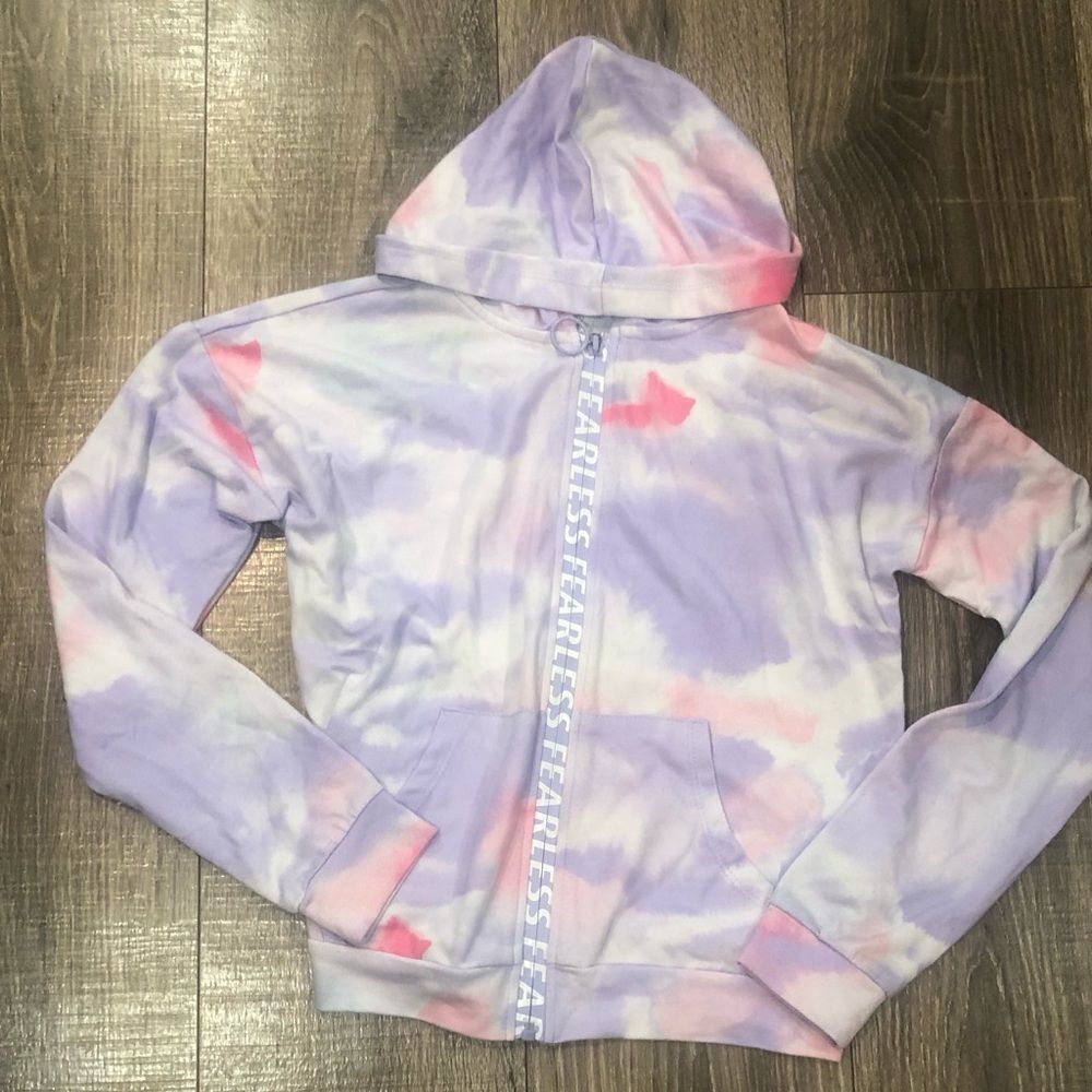 Girls Ideology Jacket Size L Kids Tie-Dye Hoodie - Lavender and Pink